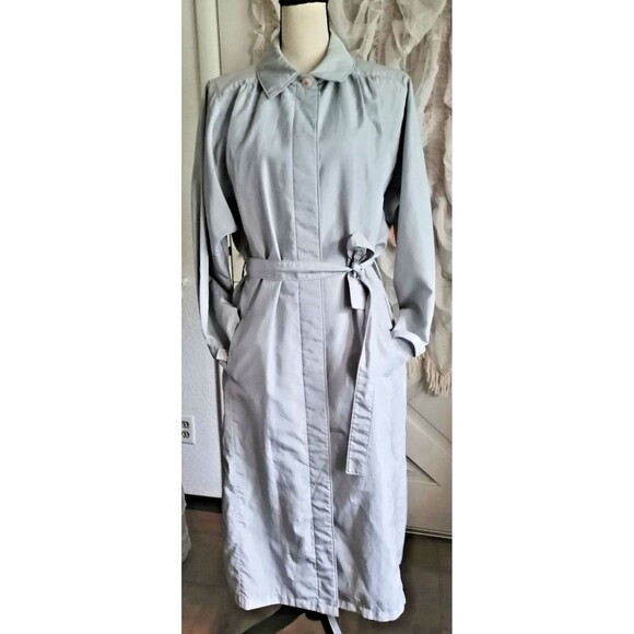 VTG London Fog Trench Coat Lined Belted Gray Lightweight Women Size 16 - Picture 1 of 5